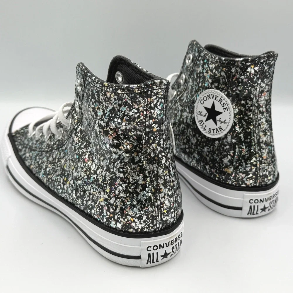Converse Chuck Taylor High Top Kids Size 5 Black Silver Glitter NWOB A09270C